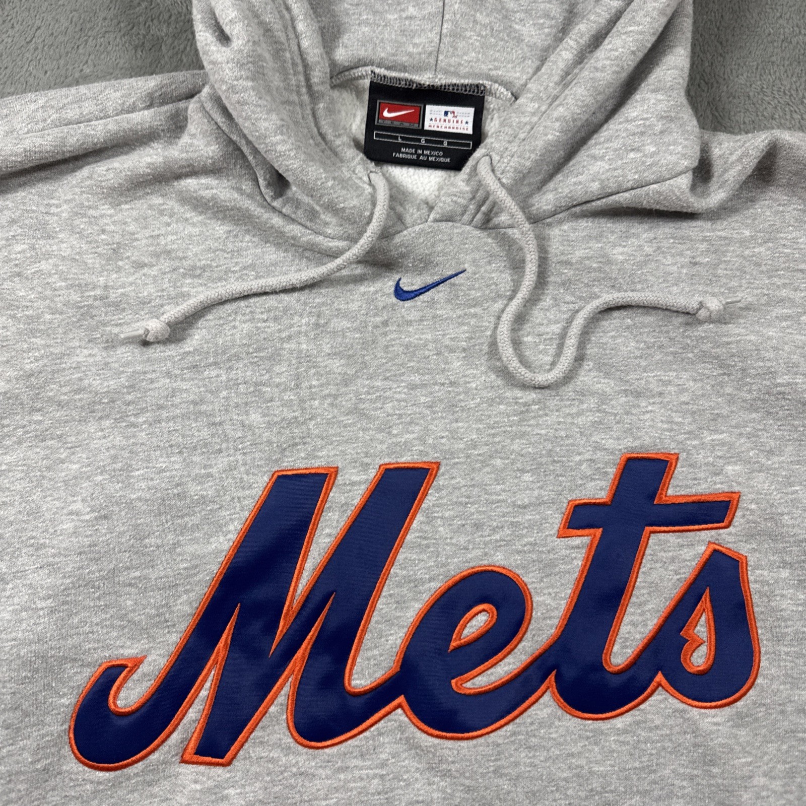 Vintage New York Mets Hoodie Center Swoosh Y2K Mens Large Grey MLB Nike Pullover Vintage New York Mets Hoodie Center Swoosh Y2K Mens Large Grey MLB Nike Pullover