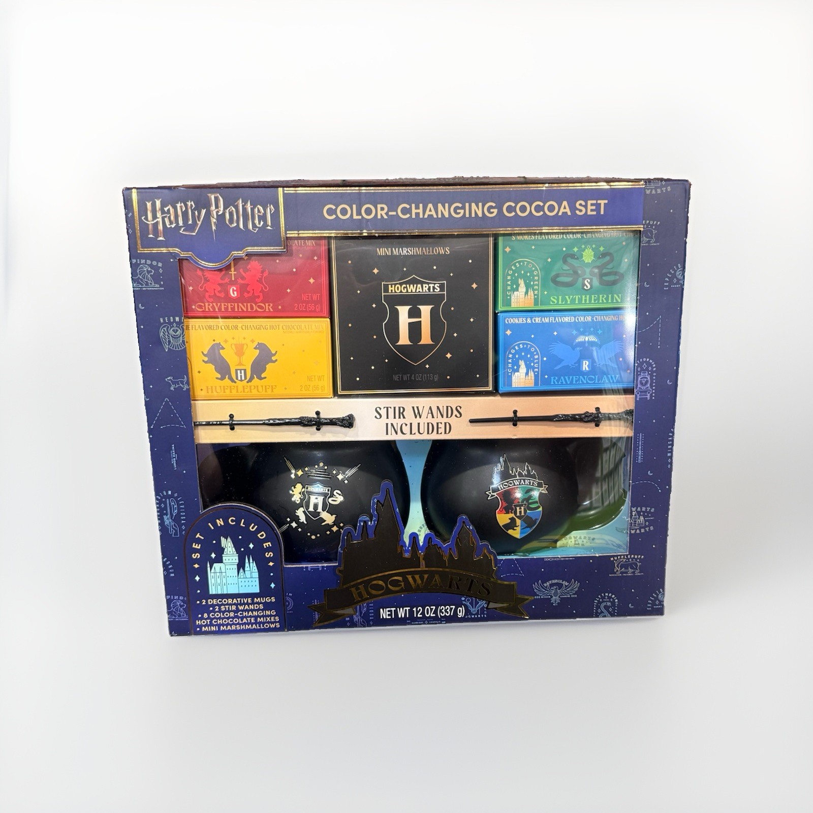 Harry Potter Hogwarts Color-Changing Cocoa Gift Set 2 Mugs Wands Hot Chocolate