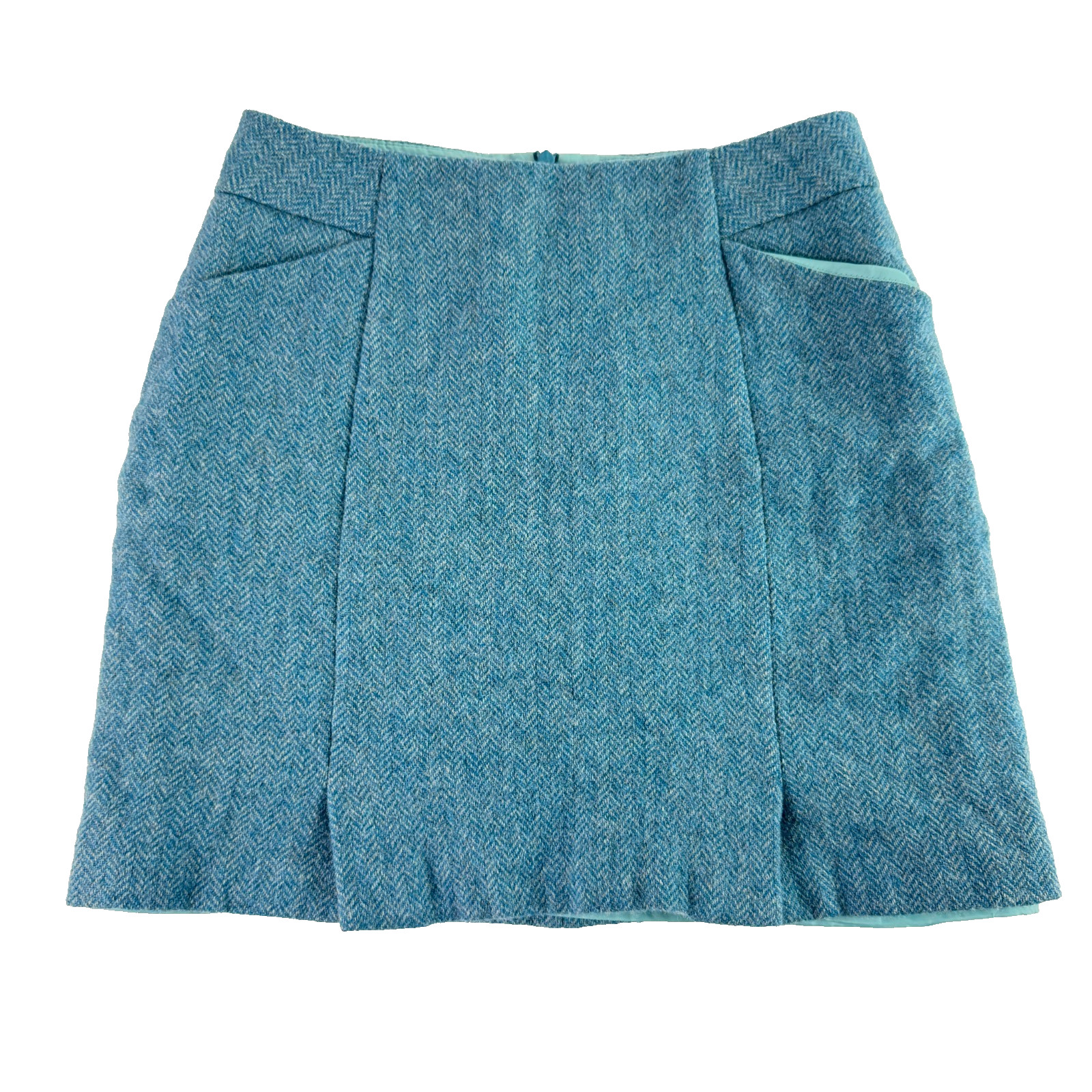 Boden British Tweed by Moon Womens Skirt Herringbone Wool Pockets Blue Teal 4S Boden British Tweed by Moon Womens Skirt Herringbone Wool Pockets Blue Teal 4S