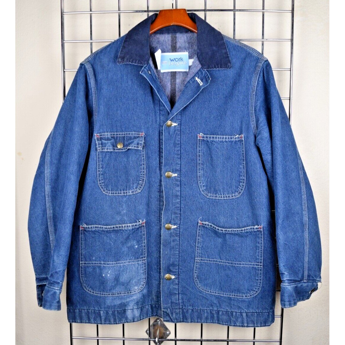 VTG Sears Work Coat Chore Jacket Size M/L 70s Denim Blanket Lined Distressed