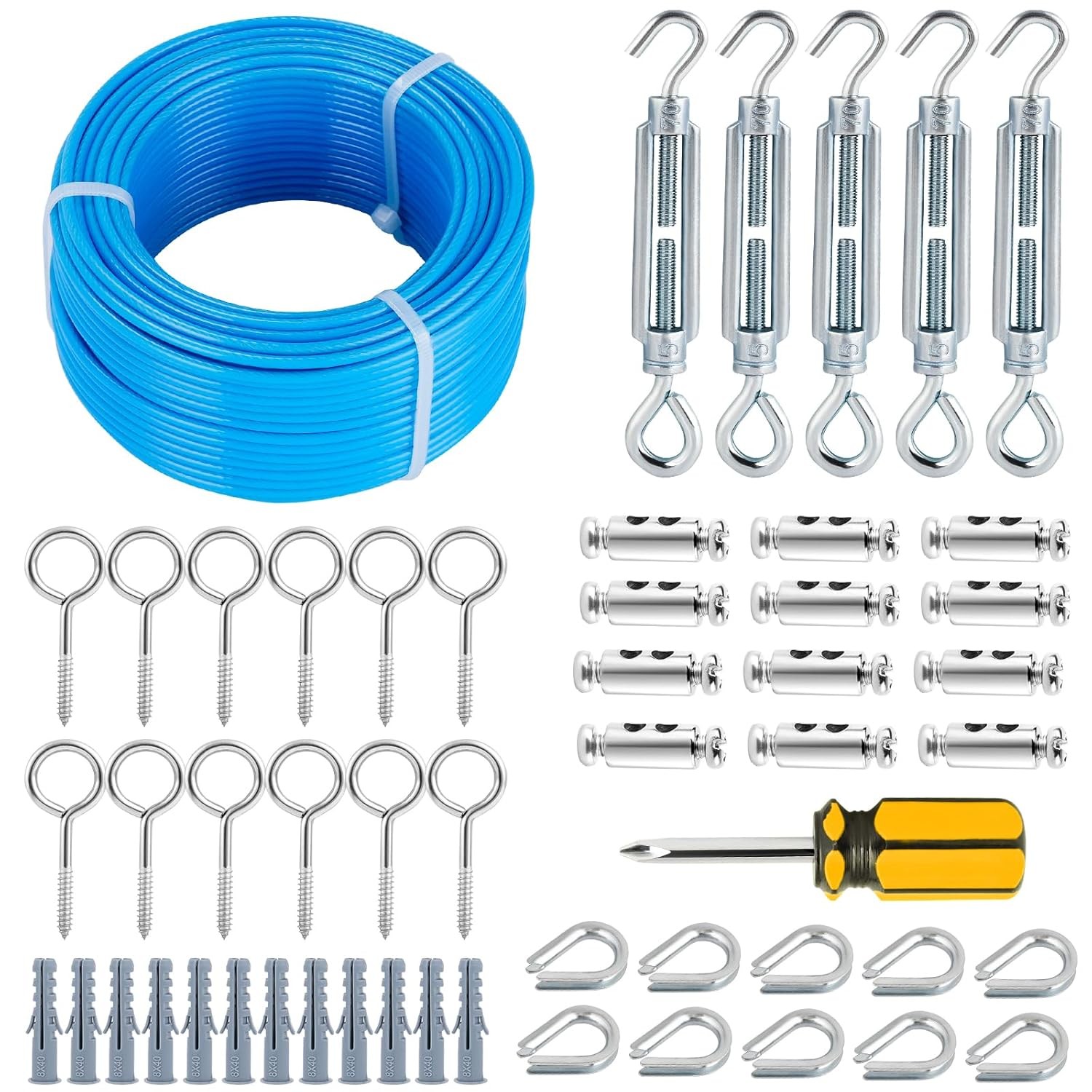 100FT Blue PVC Steel Cable 7×7 Strands Rope for Clothesline
