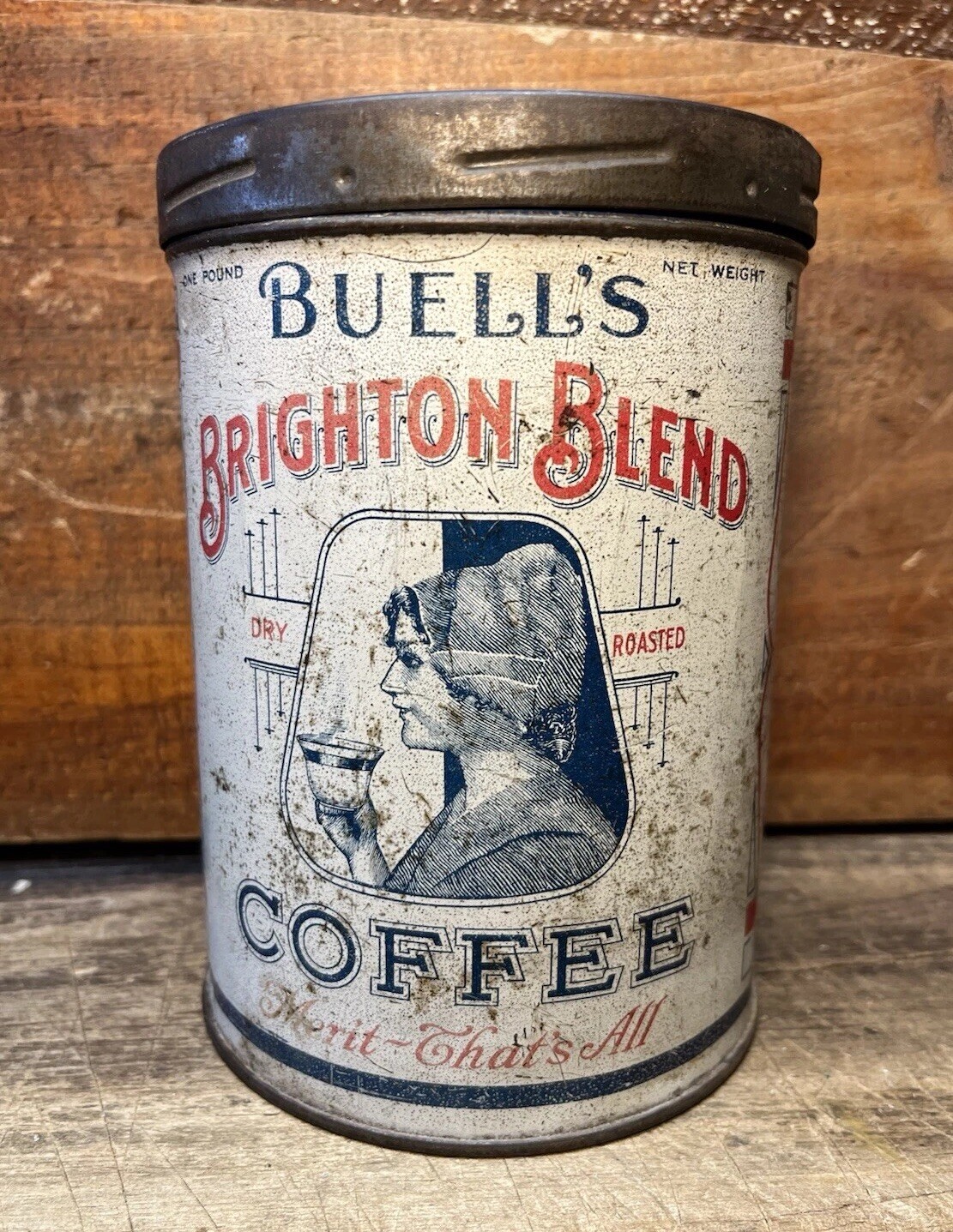 Antique Buell’s Brighton Blend Coffee 1lb Can Tin George Buell & Co Rochester NY