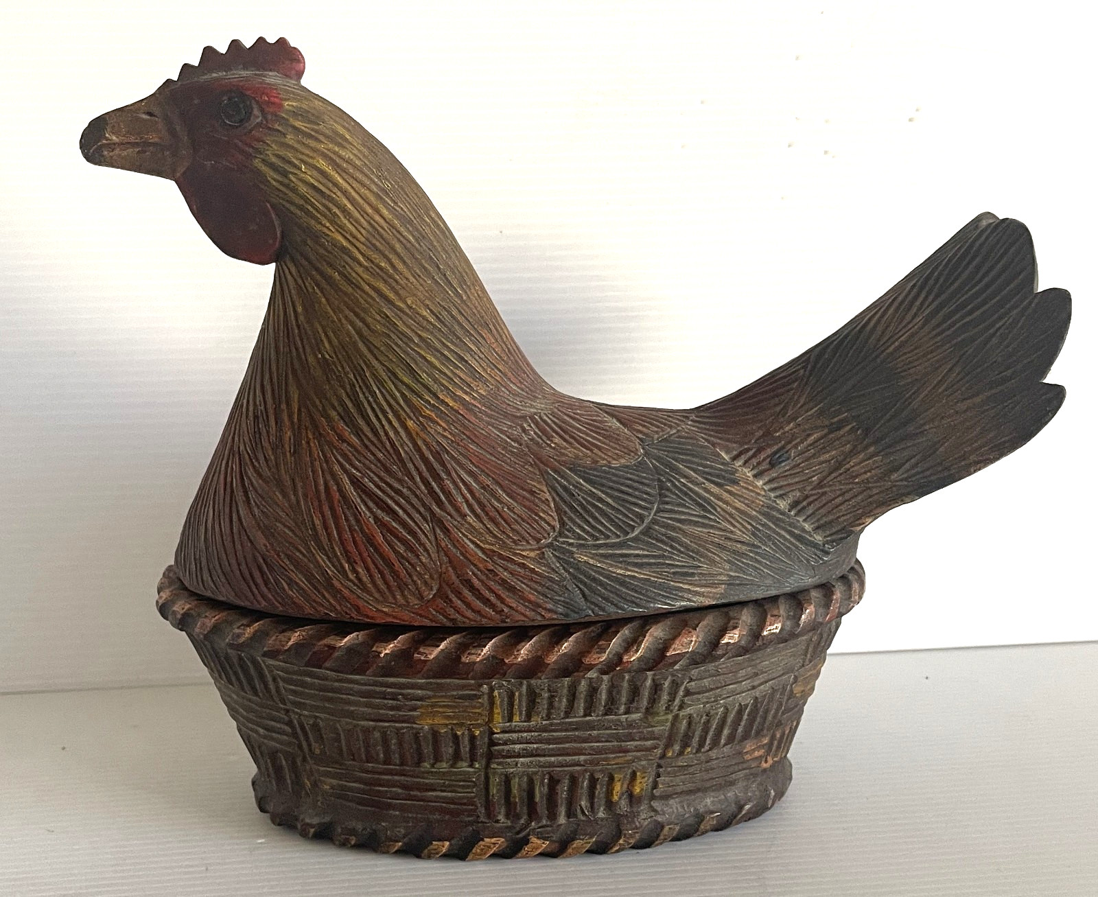 Vintage Hand Carved Wood Chicken Nesting Bowl Vintage Hand Carved Wood Chicken Nesting Bowl