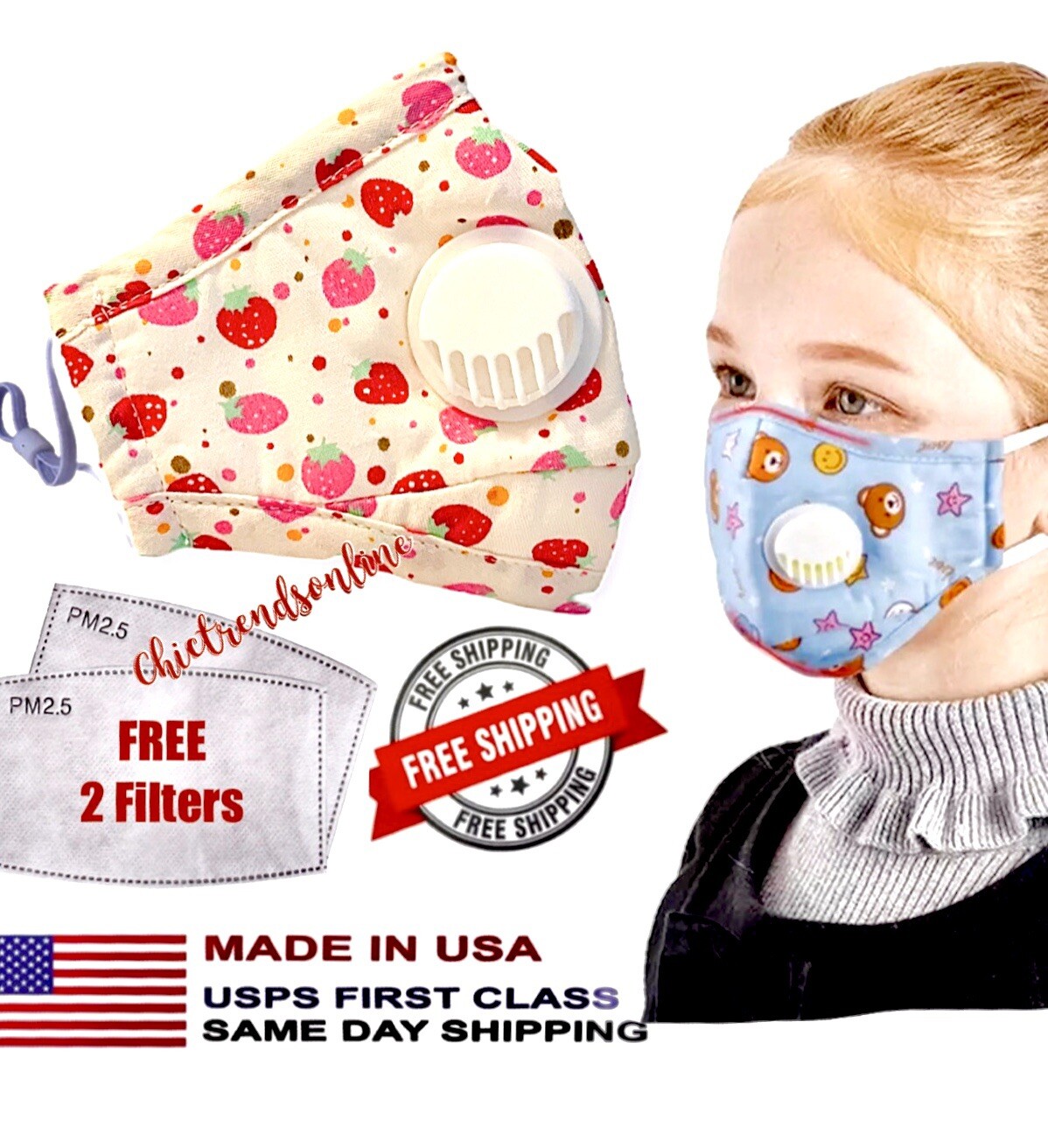 High Quality Kids Face Cover With Free Filters Strawberries