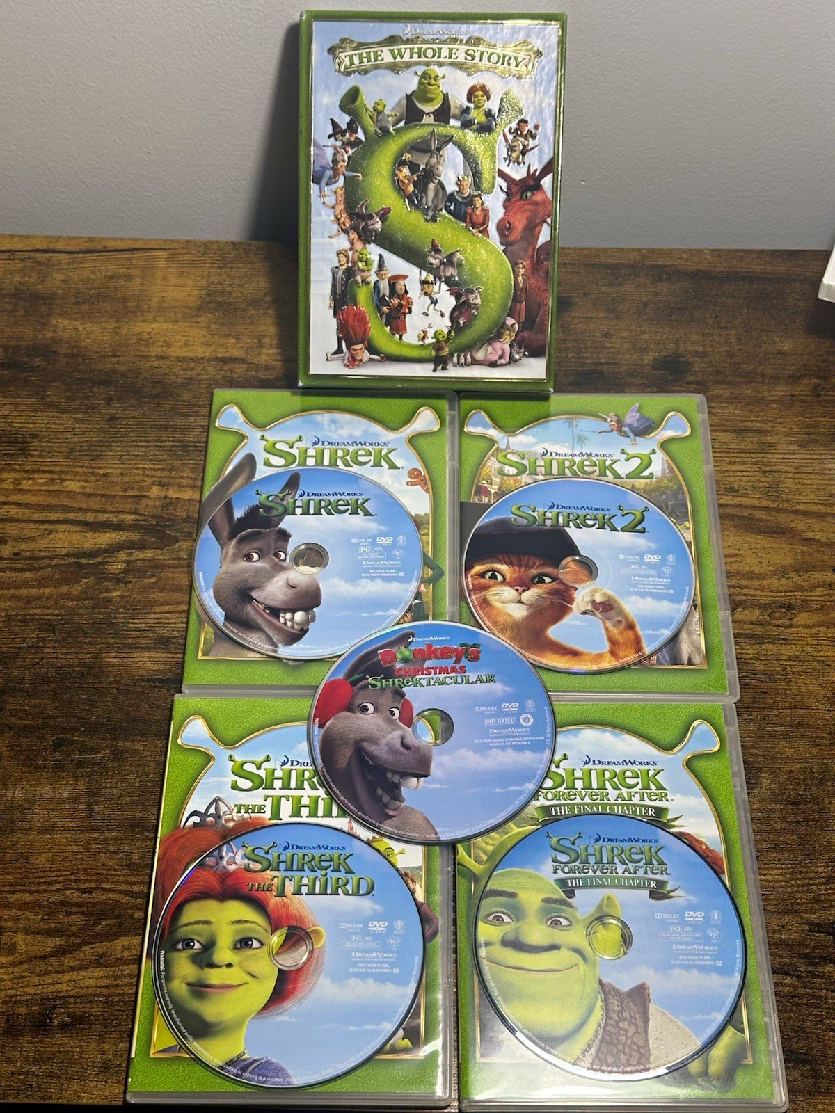 DreamWorks Shrek: The Whole Story DVD Set Shrek 1-4 + Shrek the Halls (Tested)