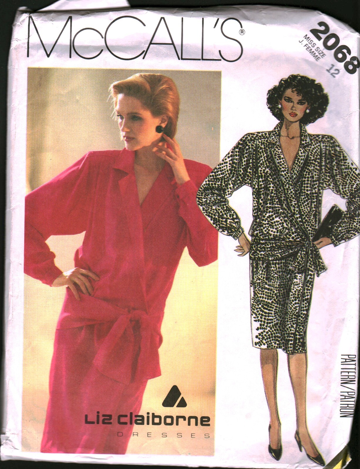 2068 Vintage McCalls SEWING Pattern Misses 1980s Straight Low Waisted Dress 12