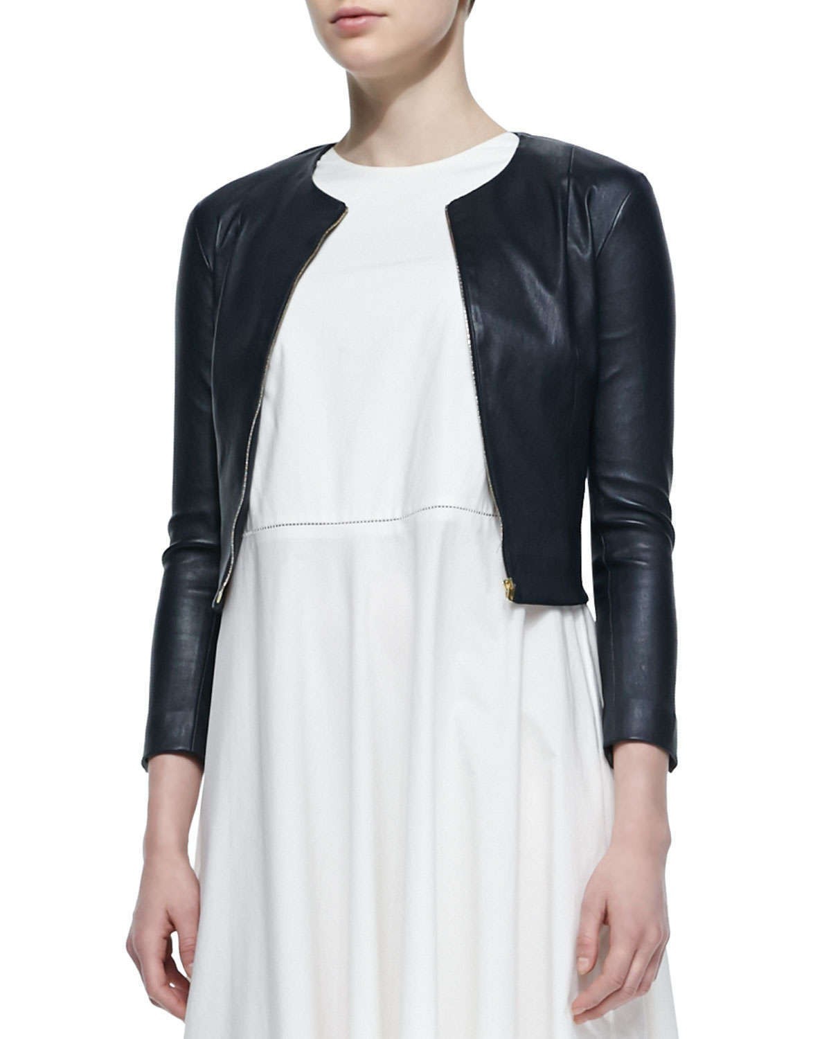 WOMENS SHRUG CROPPED BOLERO BLACK SHEEP LEATHER CLASSIC JACKET BUTTER SOFT