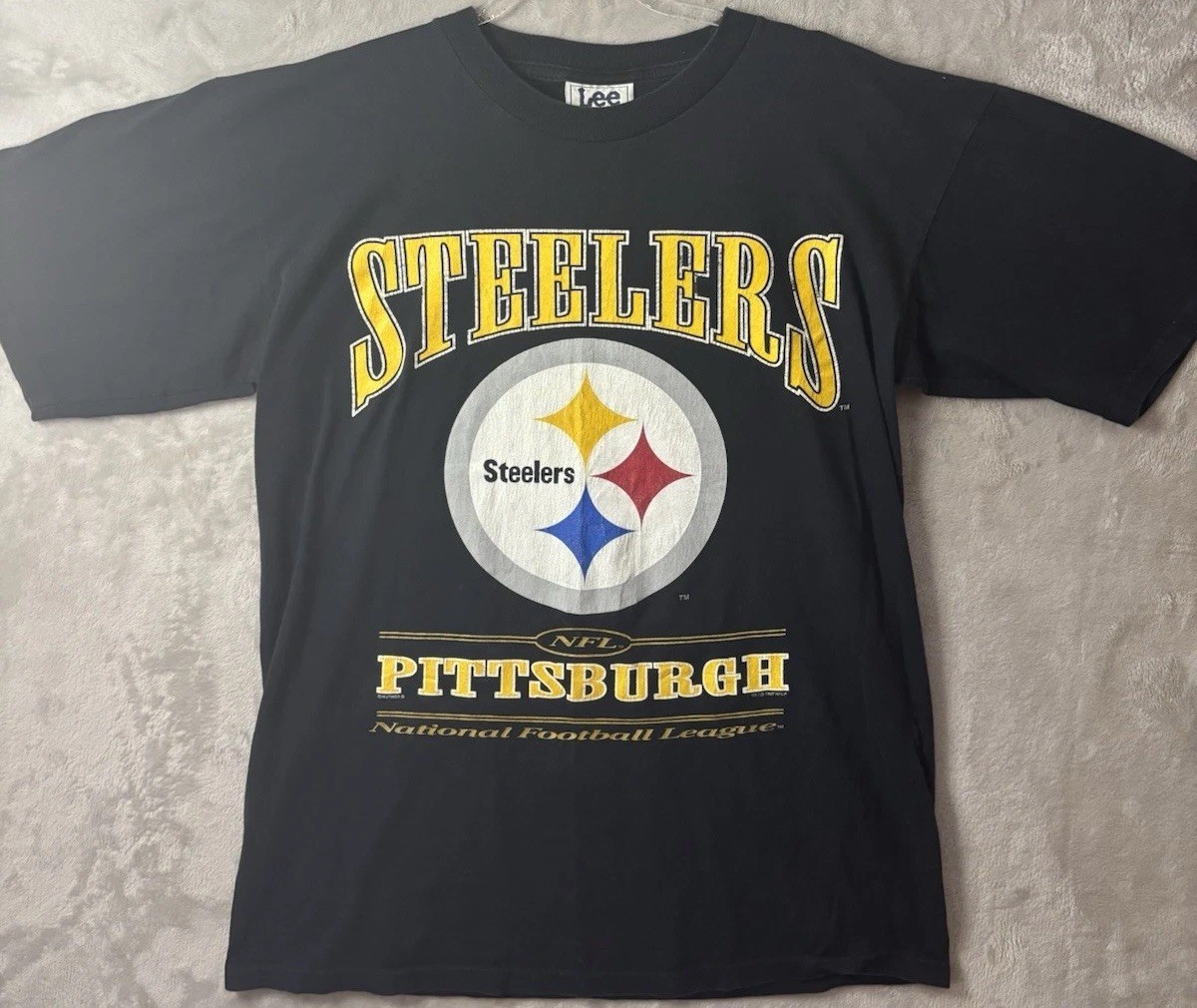 Vintage 90s Pittsburgh Steelers T Shirt Mens Large Lee Sport NFL Logo Black