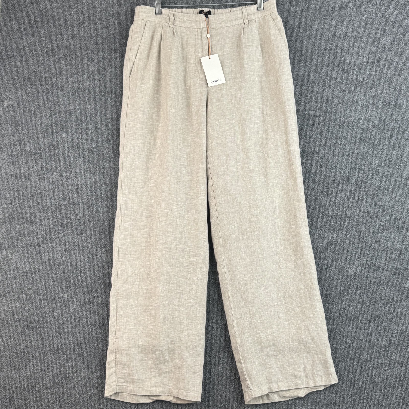 Quince Pants Womens 10 Beige 100% Linen Wide Leg Pleated High Rise NWT