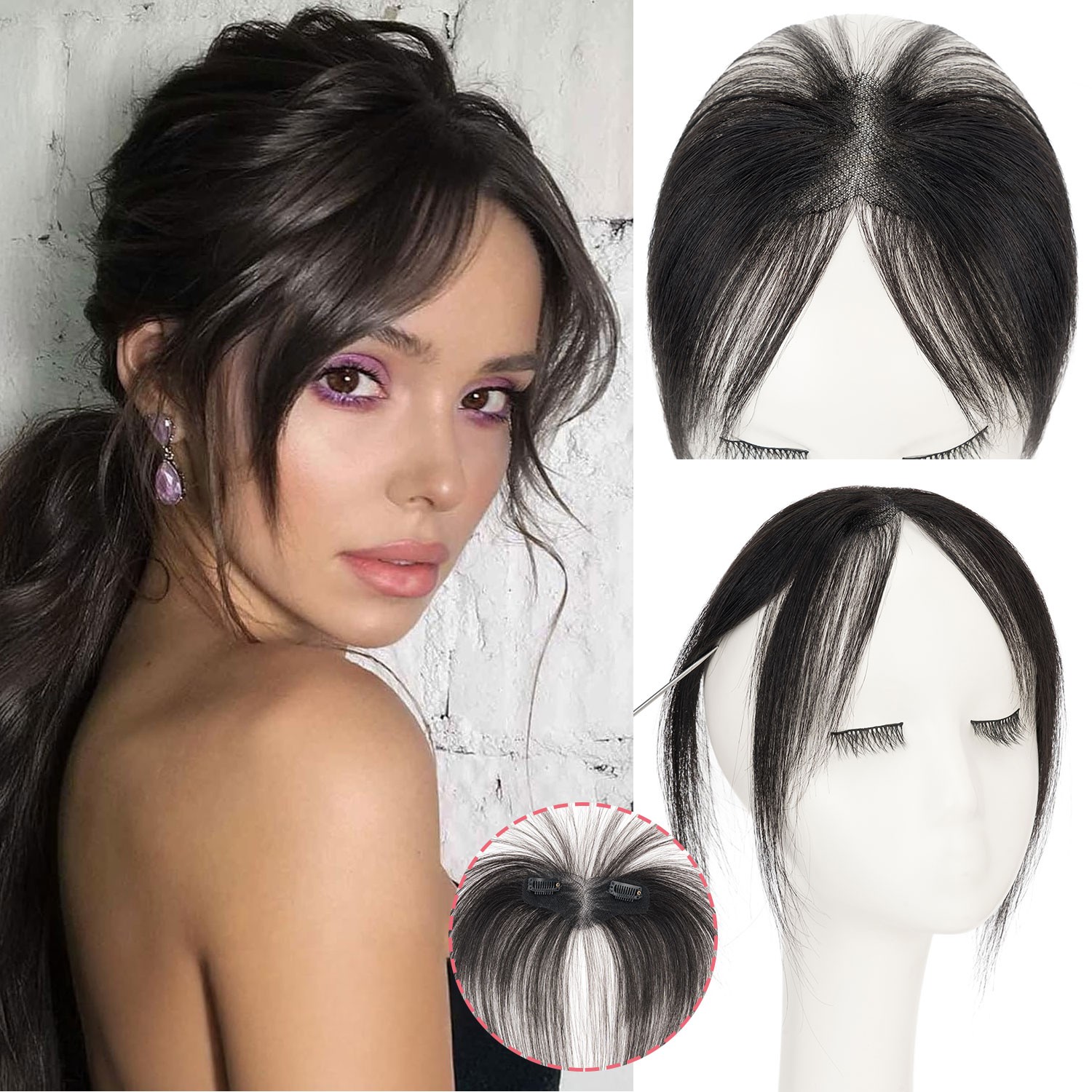 US Clip In 100% Remy Air Fringe Bangs Human Hair Extensions Hairpiece Top Topper