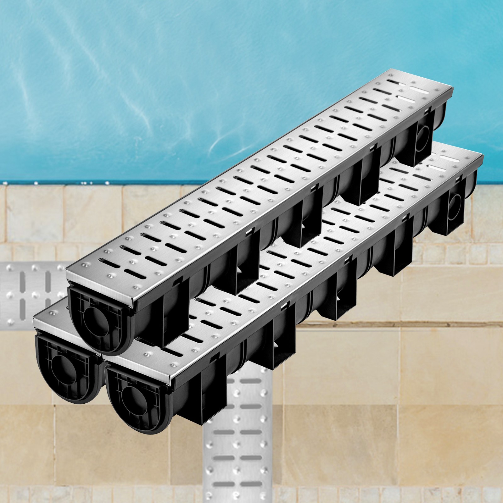 Uimoso Drainage Trench Driveway Channel Drain Kit Metal Grate-5.8\