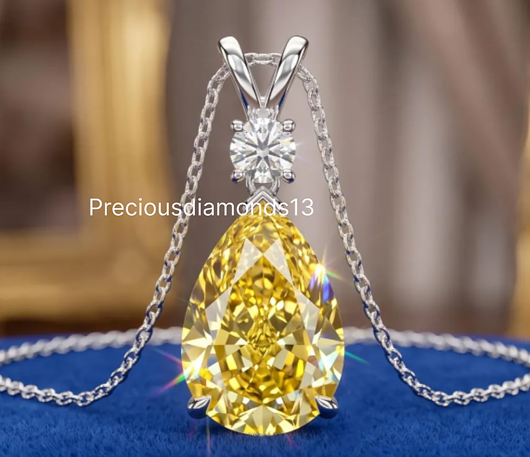 925 Silver, Amazing White & Yellow Diamond Pendant, 10.50Ct Certified Treated