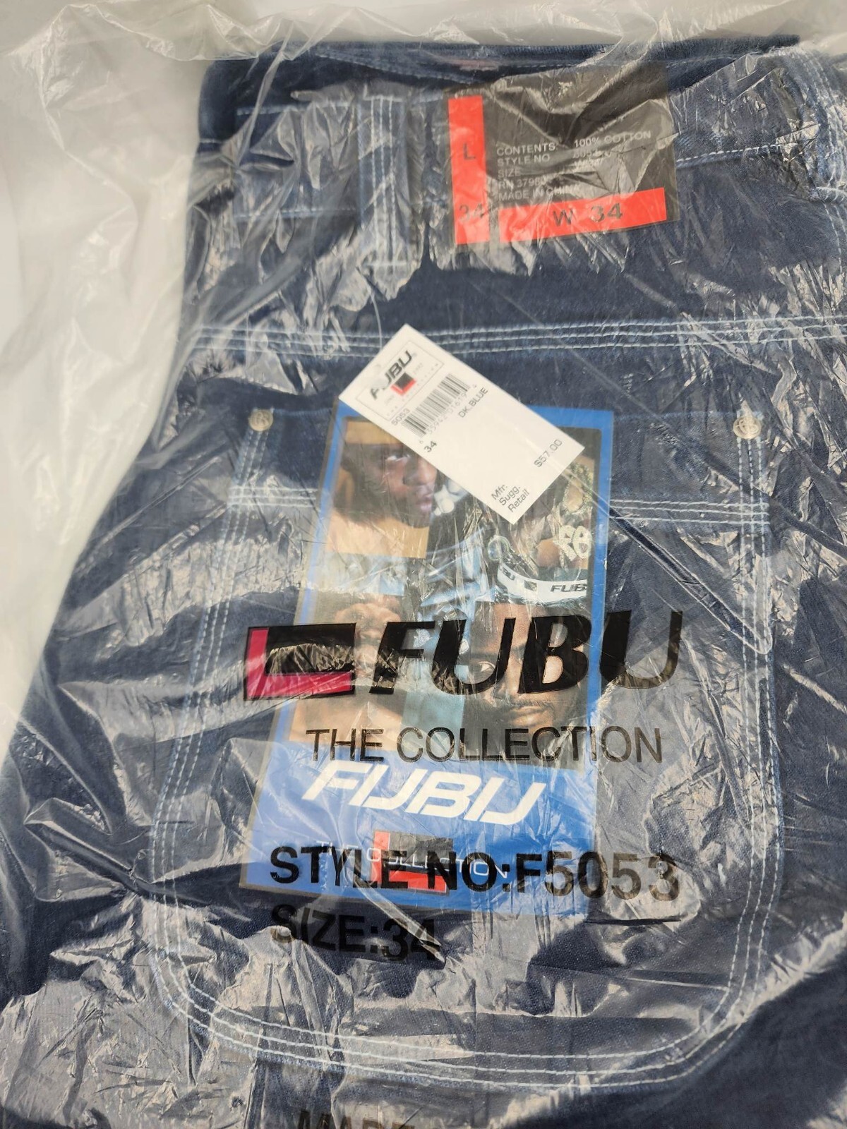 PICK WAIST FUBU The Collection Jeans 34L Y2K Dark Blue Cargo Carpenter Baggy NWT PICK WAIST FUBU The Collection Jeans 34L Y2K Dark Blue Cargo Carpenter Baggy NWT