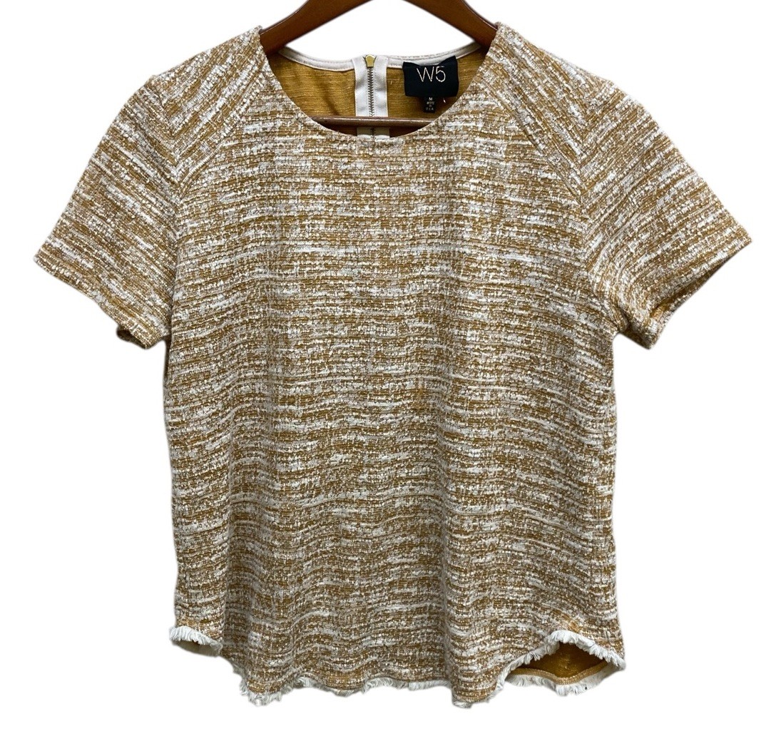 W5 Anthropologie Women\'s Medium Mustard Heathered Textured USA Fringe Zip W5 Anthropologie Women\'s Medium Mustard Heathered Textured USA Fringe Zip