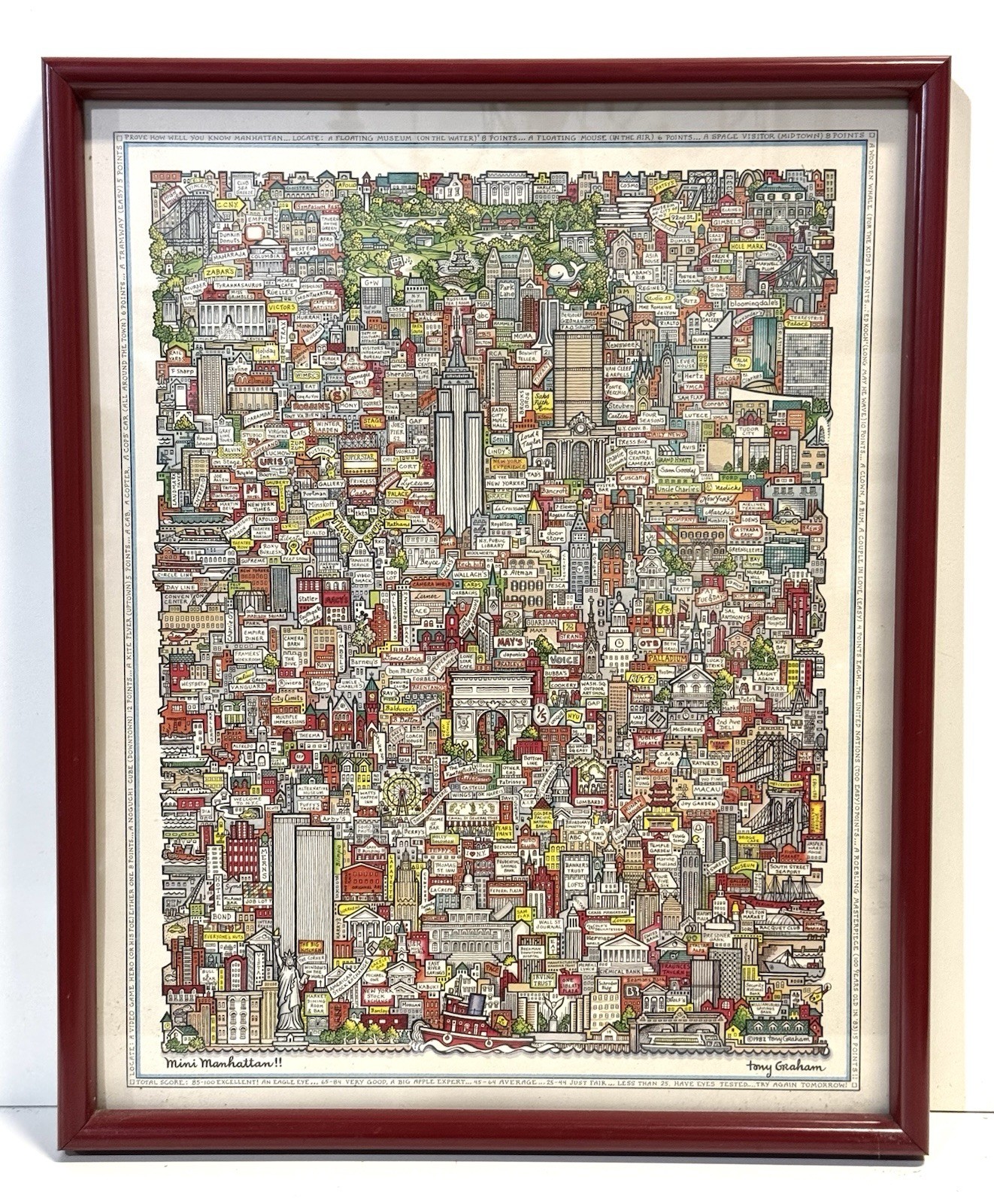 Vintage Mini Manhattan Tony Graham 1982 New York Pop Art Print Framed