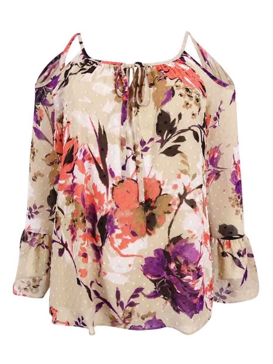 INC International Concepts Women\'s Floral Cold-Shoulder Top (2, Spring Breeze)