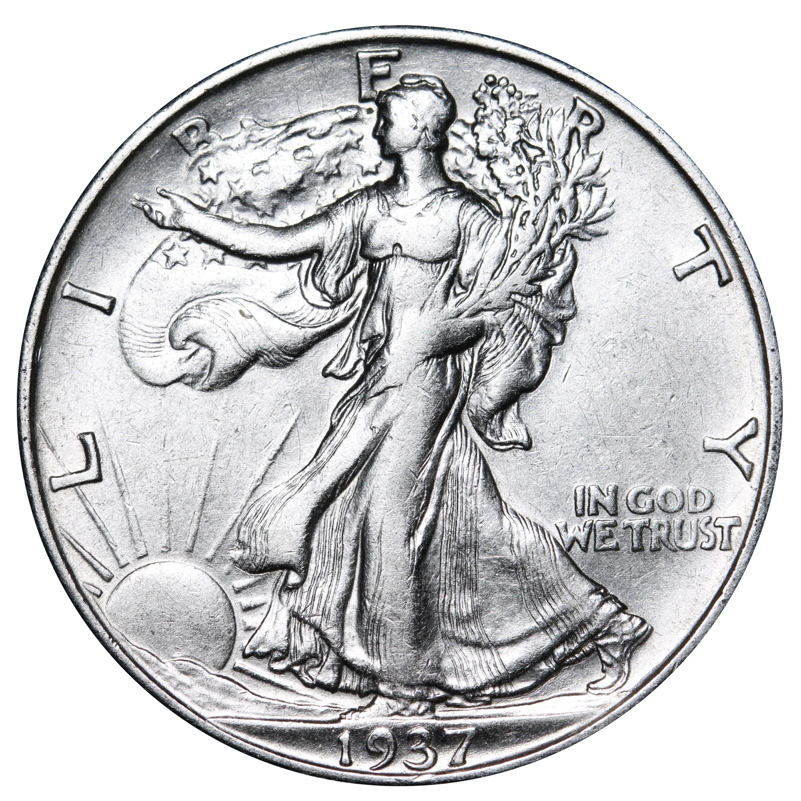1937-S Walking Liberty Half Dollar In AU Condition