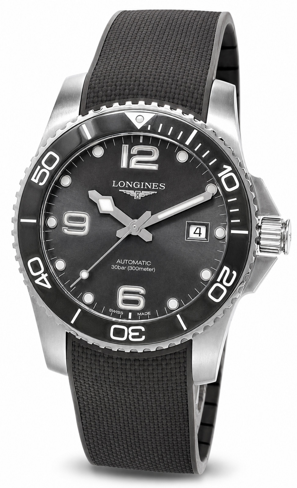 Longines HydroConquest Automatic 41mm Gray Dial Rubber Men\'s Watch L3.781.4.76.9