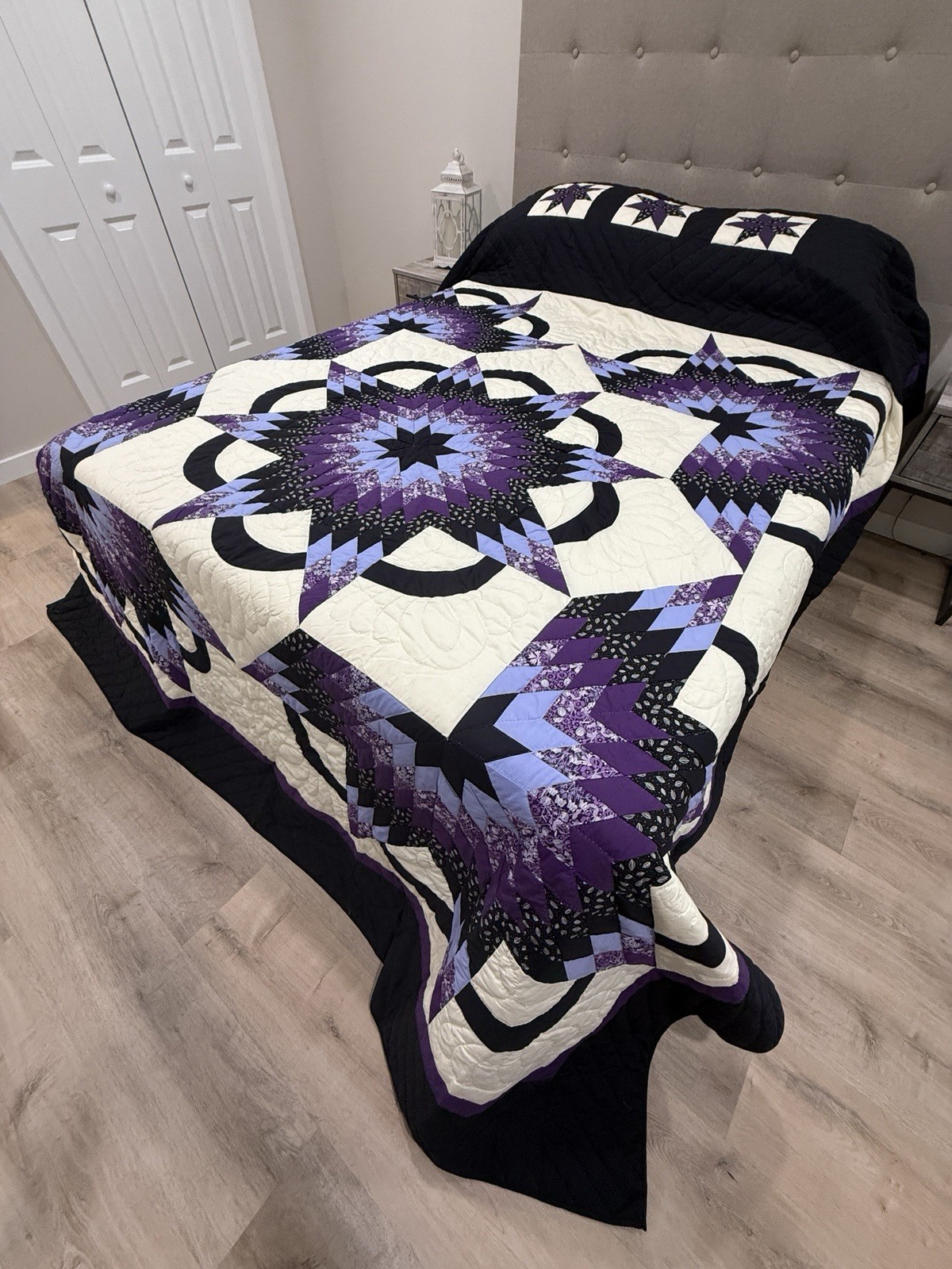 New Amish Quilt Starburst 97”x112” – Black & Purple - Handmade in Lancaster PA