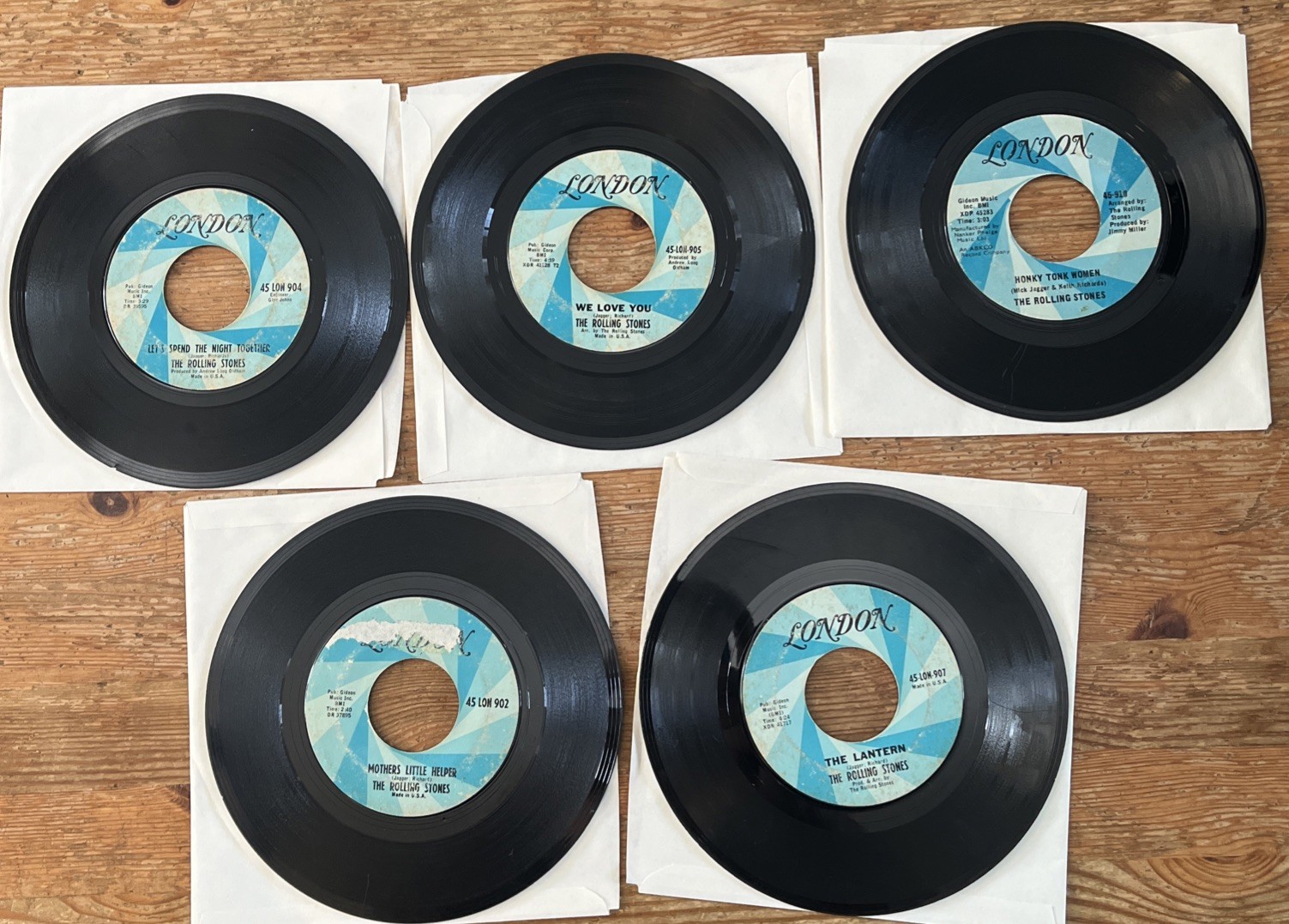 The Rolling Stones 45 rpm Record Lot of 5 Mothers Little Helper Honky Tonk Woman