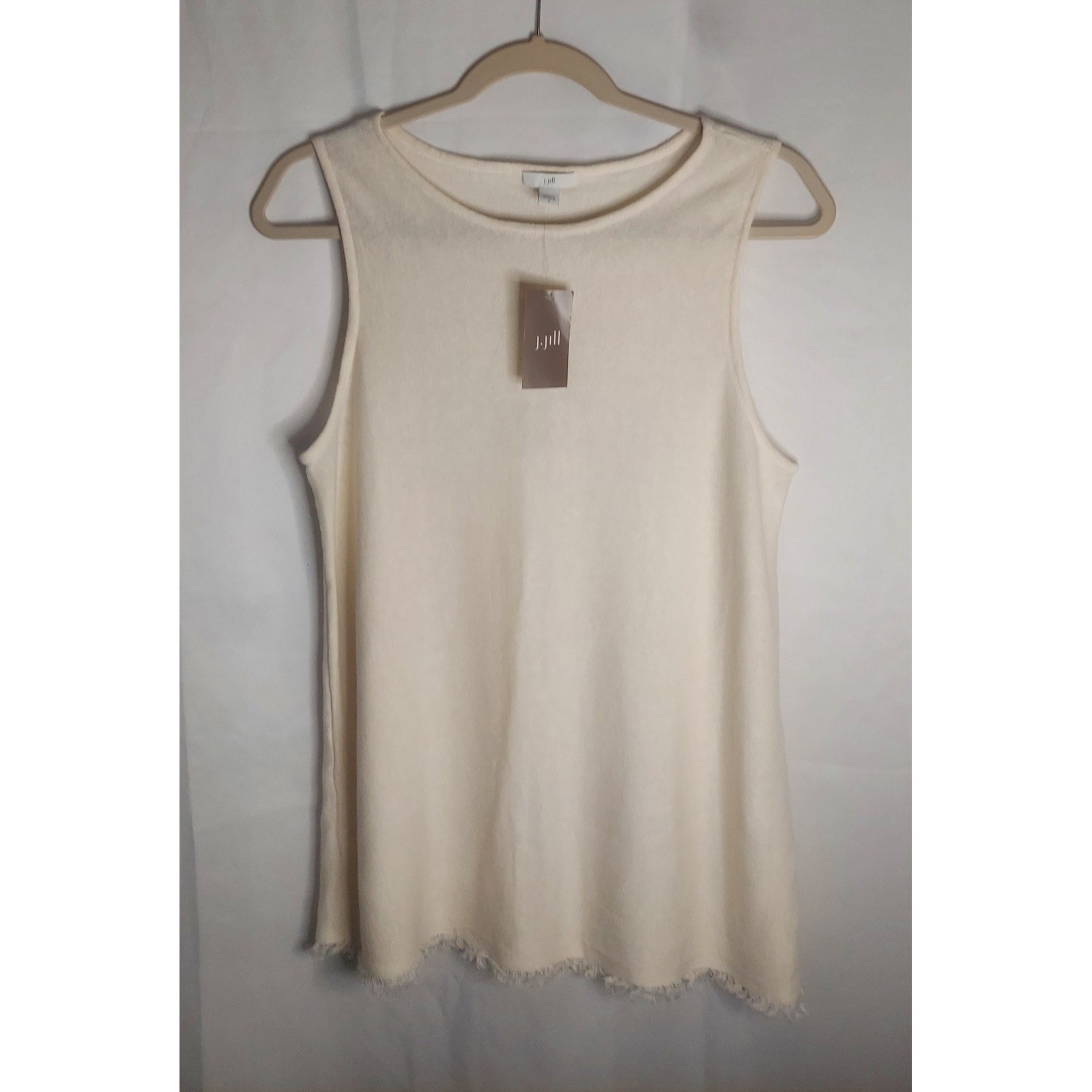 J. Jill Womens Cream Linen Blend Fringe Hem Knit Tank Top Size Small NWT J. Jill Womens Cream Linen Blend Fringe Hem Knit Tank Top Size Small NWT