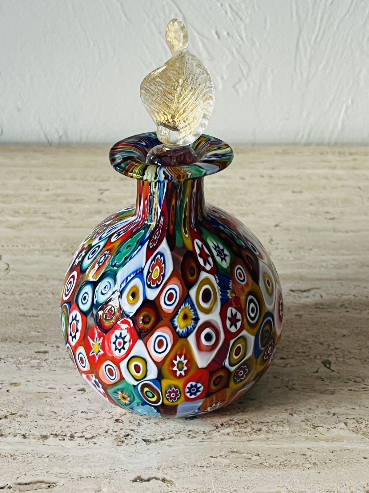 Vtg Murano Millefiori Art Glass Perfume Bottle w/ Label Stopper Multicolor Italy Vtg Murano Millefiori Art Glass Perfume Bottle w/ Label Stopper Multicolor Italy