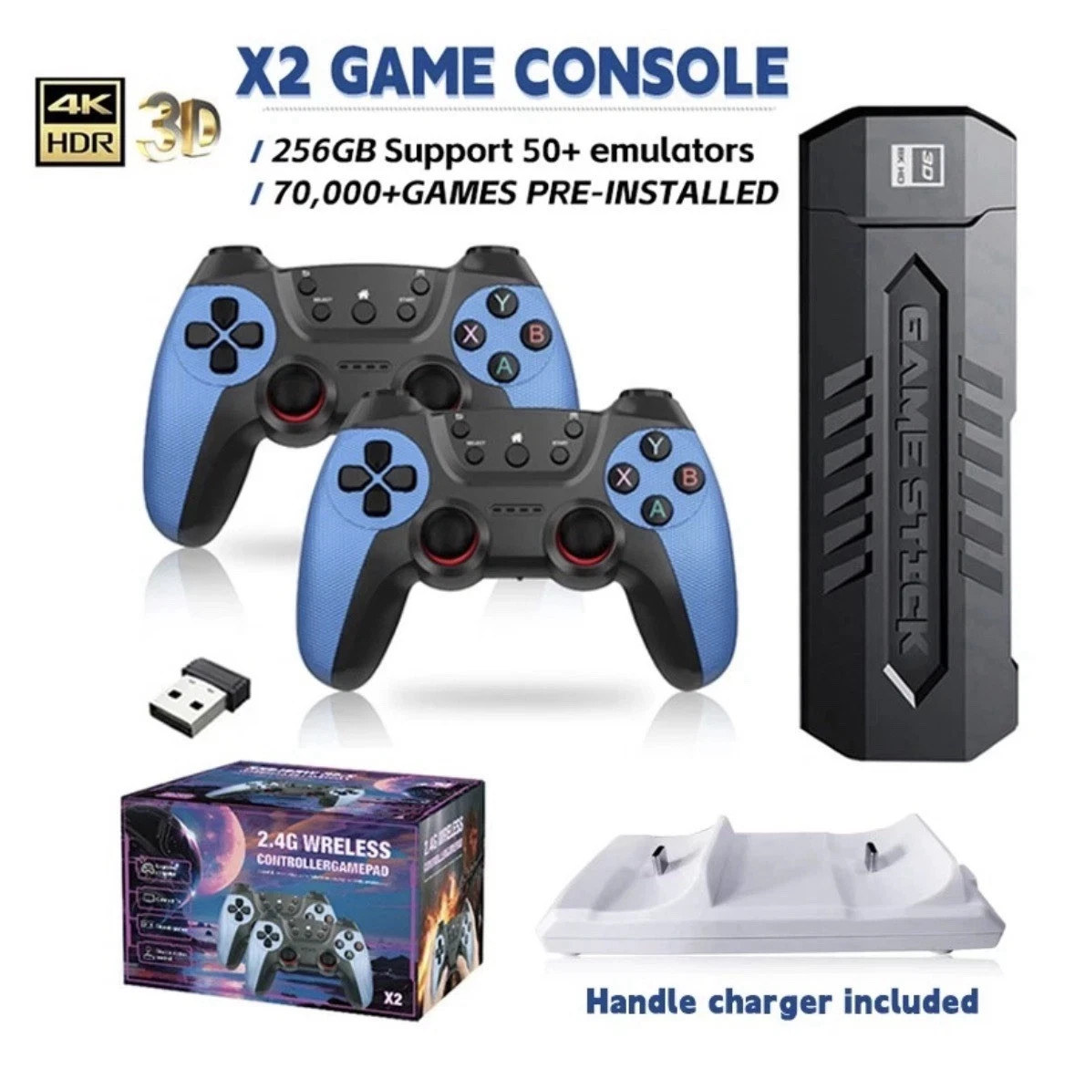 256GB Retro Games Video Game Console TV Stick 4K HDMI Wireless Controller 256GB Retro Games Video Game Console TV Stick 4K HDMI Wireless Controller
