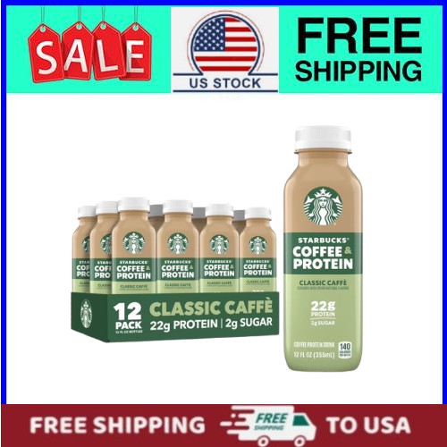 Starbucks Coffee & Protein, Classic Caffe, 12 fl oz Bottles,12pack, High Protein