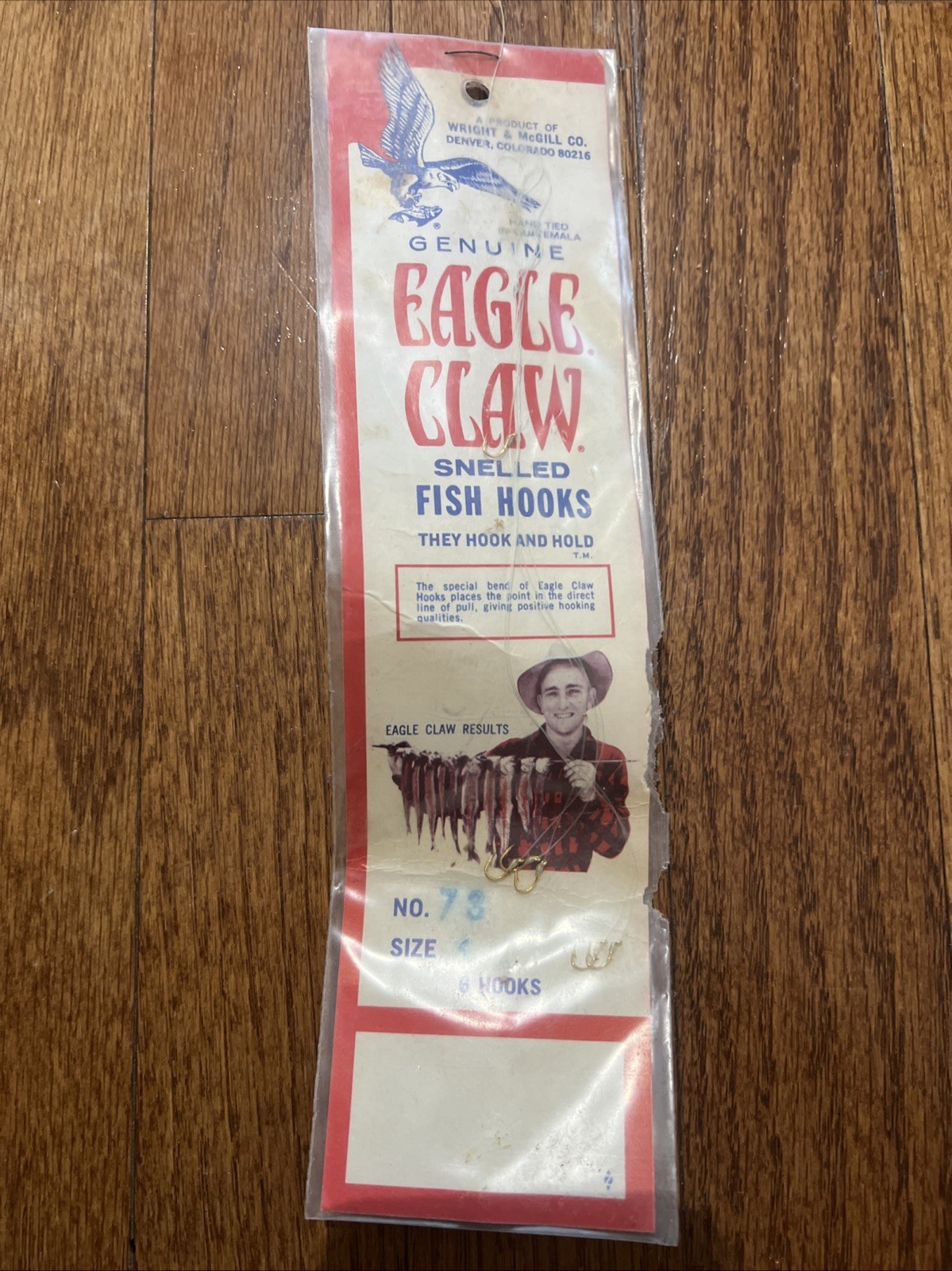 Vintage Eagle Claw No 73 Size 1 Snelled Fish Hooks 6 Count Carded