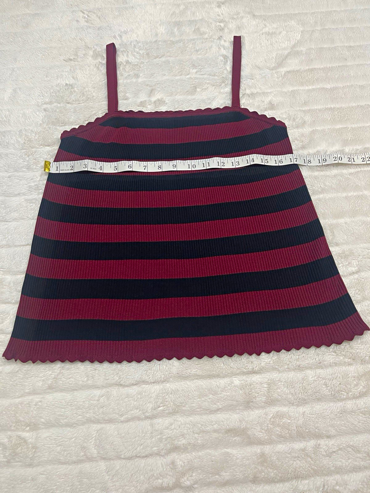 Zara Womens Knit Striped Square Neck Spaghetti Strap Scalloped Tank XL Zara Womens Knit Striped Square Neck Spaghetti Strap Scalloped Tank XL
