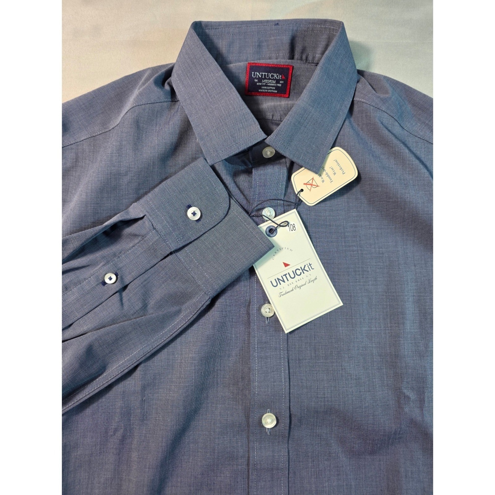 UNTUCKit Orville WF Shirt Mens Medium Blue Slim Fit Wrinkle Free Button Down NEW