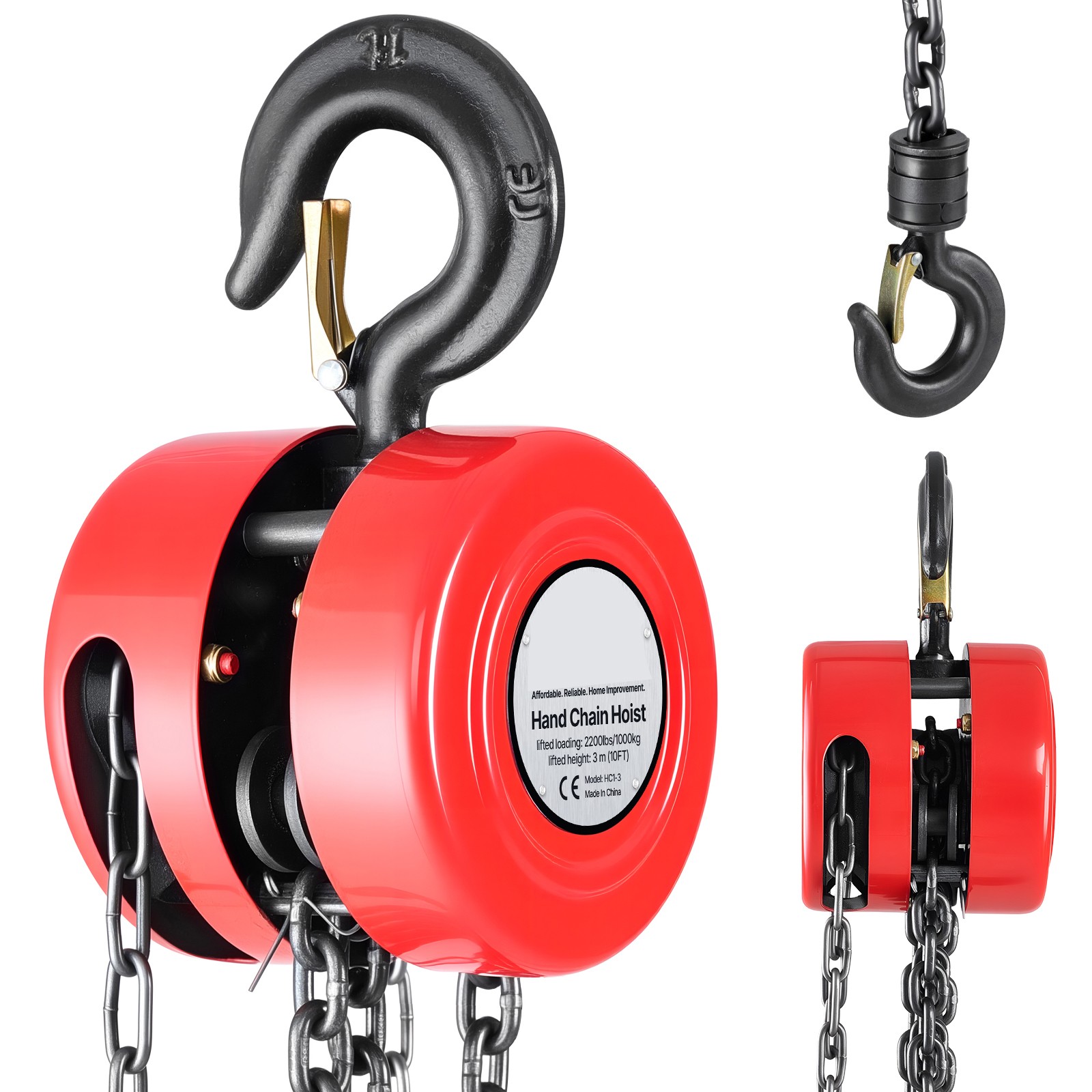 Uimoso Manual Chain Hoist 1T/2200 lbs Capacity 10 ft w/Durable G70 Chain