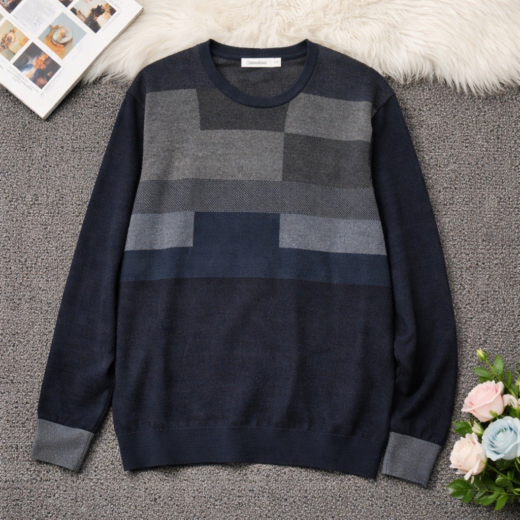 Calvin Klein Mens XL Merino Wool Blend VintGe Y2K Colorblock Crew Neck Sweater