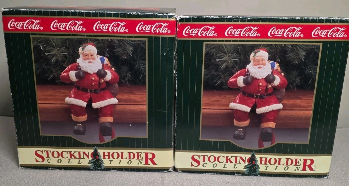 2 Vintage 1998 Coca Cola Santa Clause Stocking Holder 2 Vintage 1998 Coca Cola Santa Clause Stocking Holder