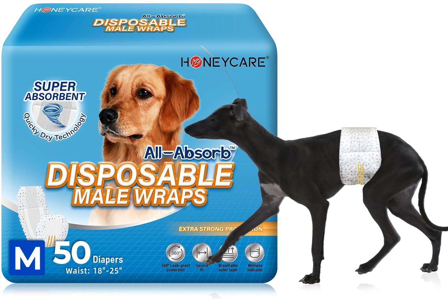 Honey Care All-absorb A25 Male Dog Wrap, 50 Count, Medium, White
