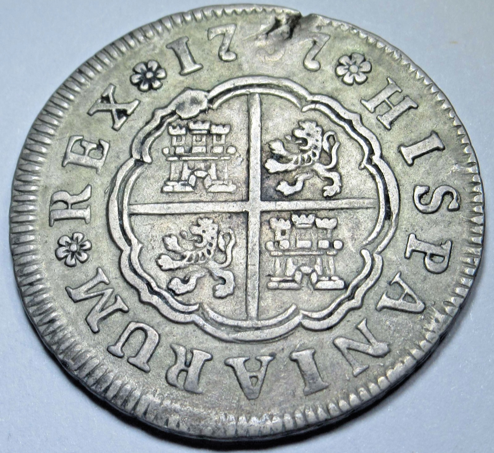 1757 XF Spanish 2 Reales Genuine 1700s Colonial Cross Pirate Treasure Coin