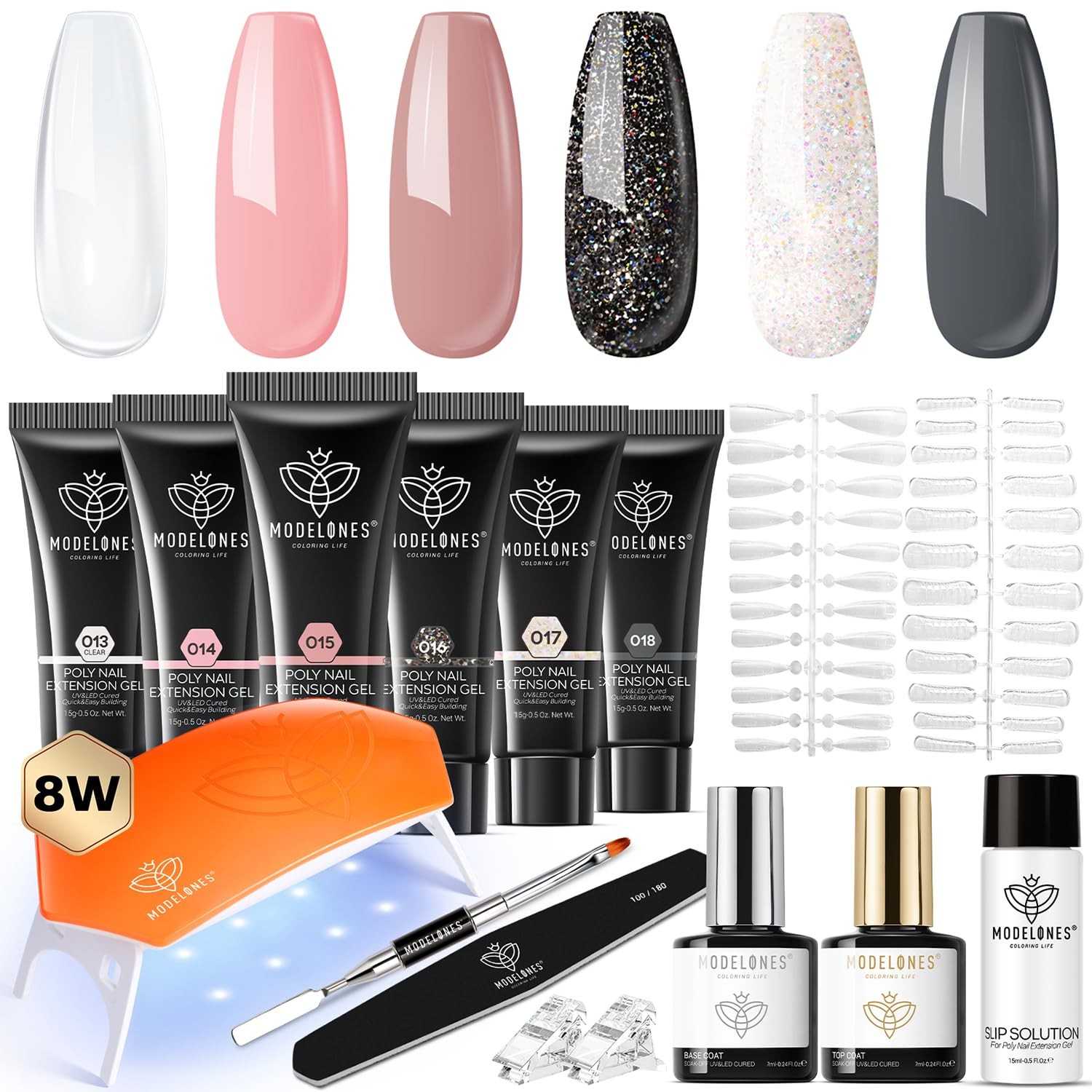 modelones Poly Gel Nail Kit 6 Colors with 8 W Nail Lamp Poly Extension Gel Cl... modelones Poly Gel Nail Kit 6 Colors with 8 W Nail Lamp Poly Extension Gel Cl...