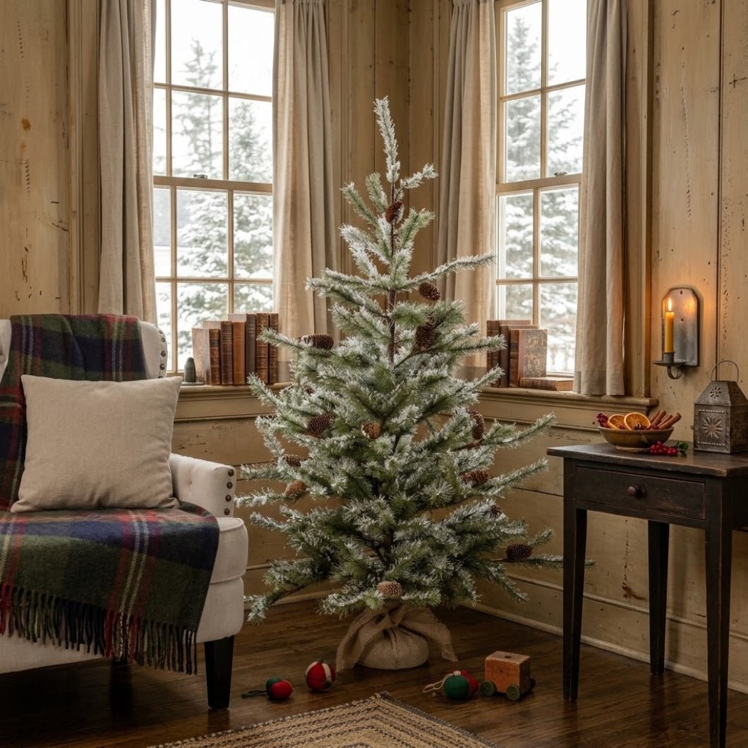 4.25' Rustic Snowy Pine Tree by Ragon House - Primitive Farmhouse Christmas Deco