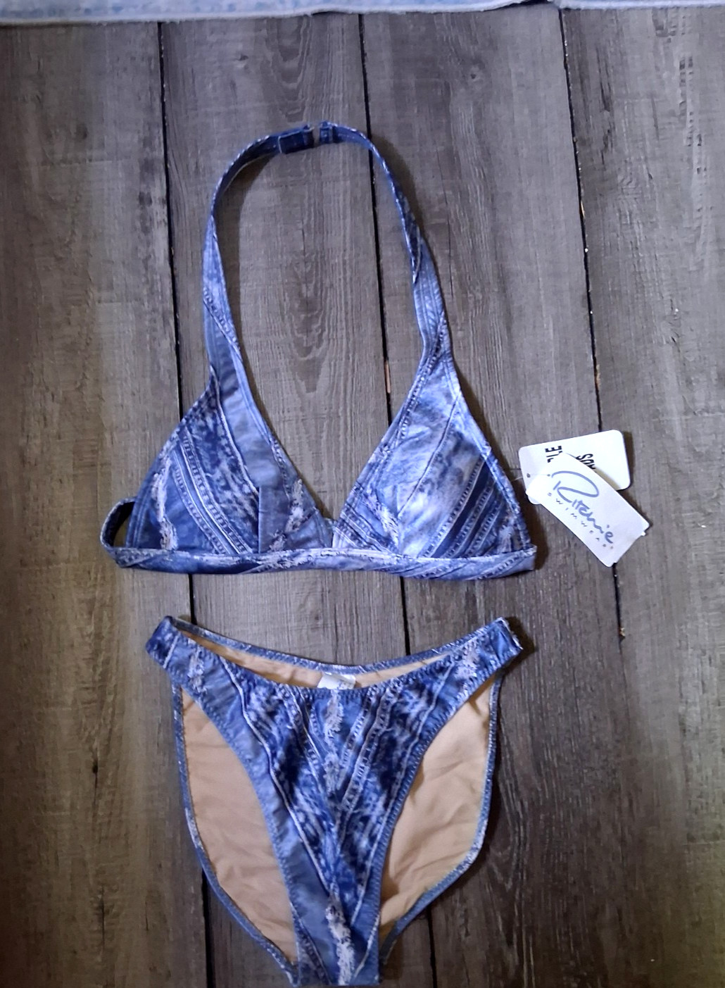 Vintage Denim Richie 1990\'s Bikini Large Top & Bottom NWT 11/12