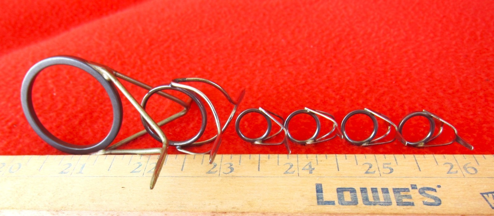 Vintage MILDRUM Carboloy Spinning Rod Guide Set: 6-pc; 1st Guide ID=1 5/16\