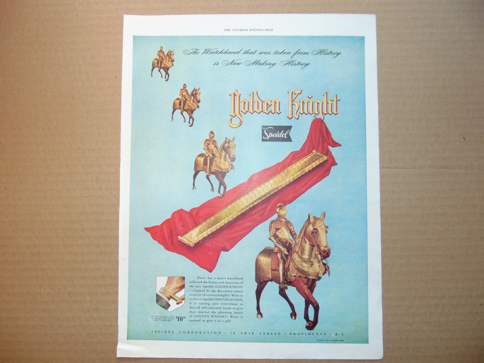 1947 SPEIDEL GOLDEN KNIGHT WATCH BAND vintage print ad 1947 SPEIDEL GOLDEN KNIGHT WATCH BAND vintage print ad