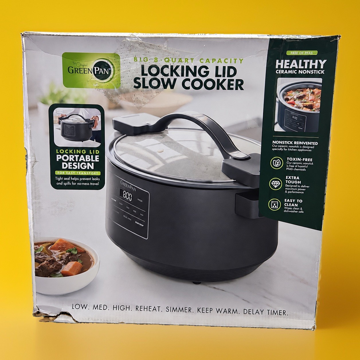 GreenPan 8 Qu Locking Lid Slow Cooker, Nonstick, Graphite, New in Damaged Box GreenPan 8 Qu Locking Lid Slow Cooker, Nonstick, Graphite, New in Damaged Box