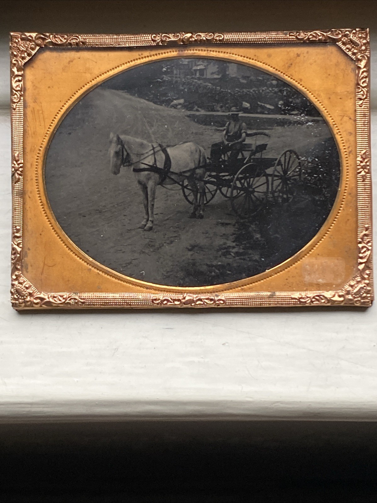 Antique Photograph Horse Buggy Tin Type Copper Frame Victorian Americana History Antique Photograph Horse Buggy Tin Type Copper Frame Victorian Americana History