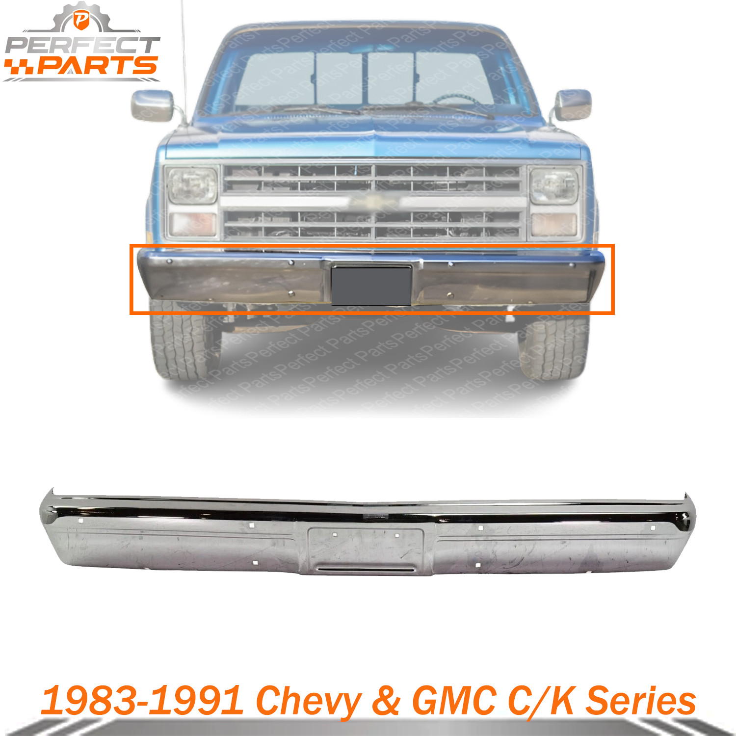 Front Bumper Chrome w/o Impact Strip Holes For 1983-1991 Chevy & GMC C/K Series Front Bumper Chrome w/o Impact Strip Holes For 1983-1991 Chevy & GMC C/K Series
