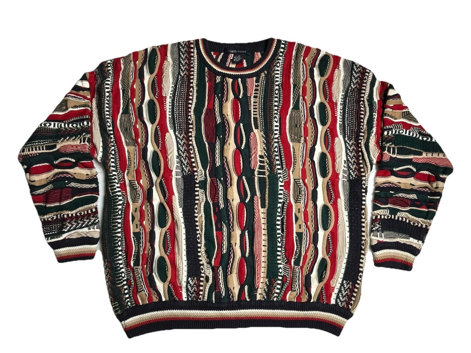 Vintage North Wales 100% Cotton 3D Textured Googi Style Crew Neck Sweater 2XL