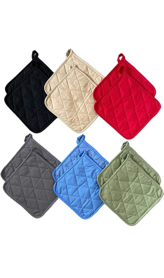 Potholder Pack of 12 - Heat Resistant Cotton 8x8 Kitchen Linens Multi Colors
