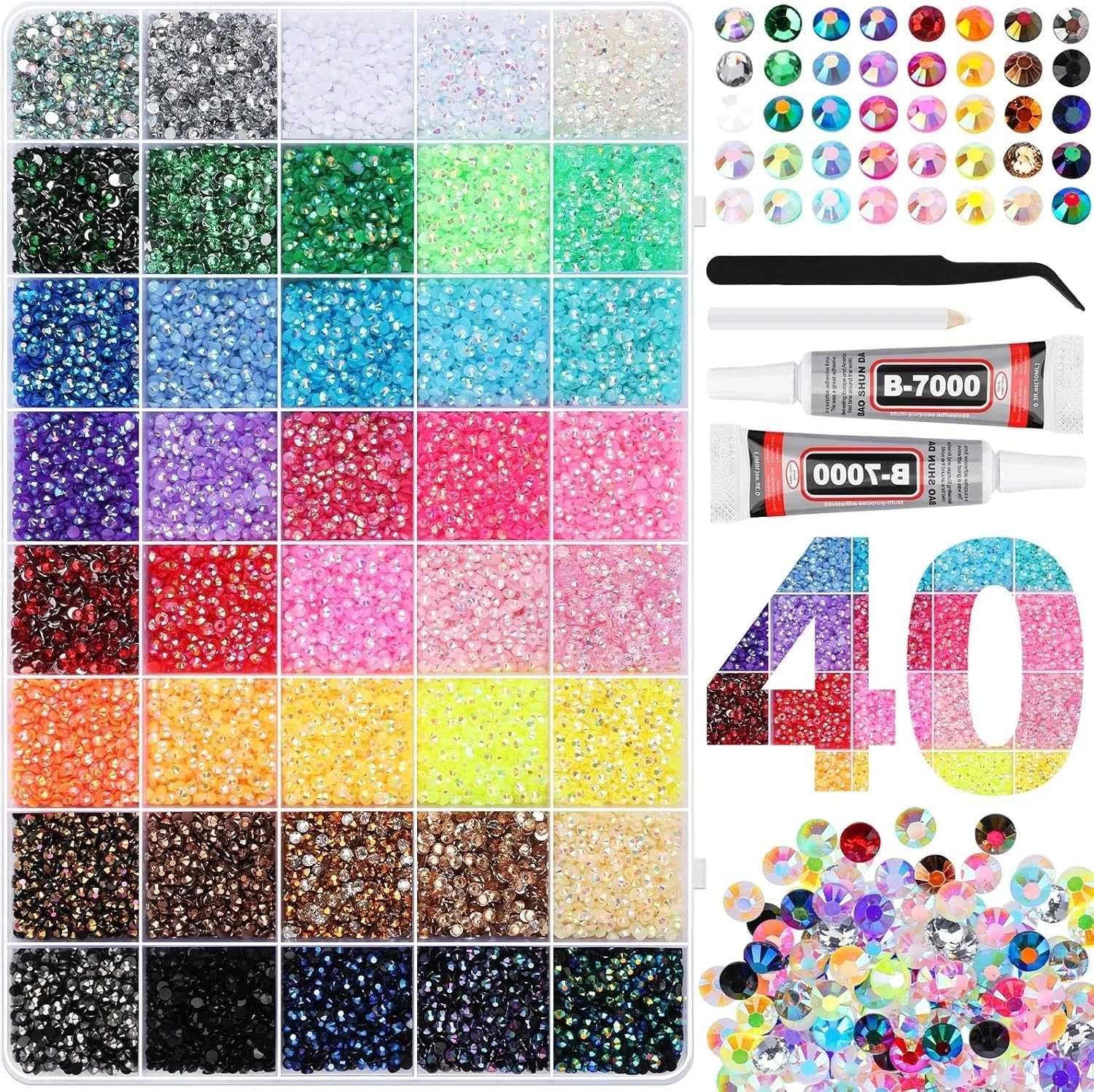 50000Pcs Bedazzler Kit with Rhinestones, Bedazzling Kit 40 Colors 3mm with