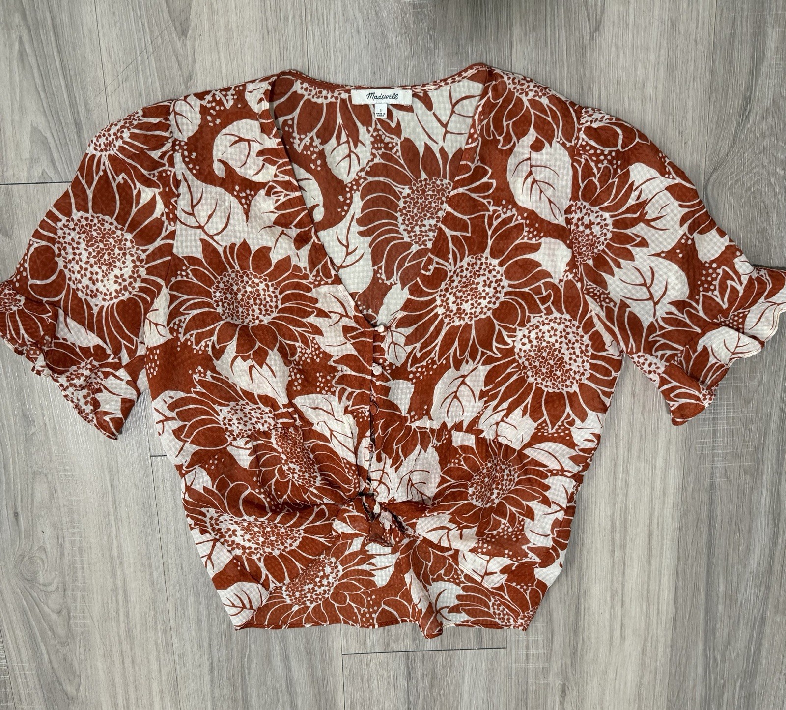 Madewell 100% Silk Floral Tie Front Blouse Size 2