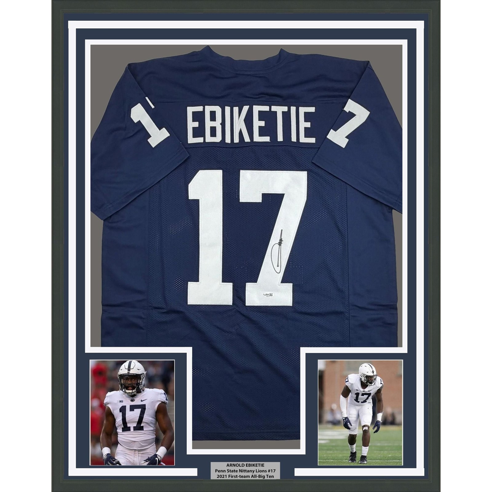 Framed Autographed/Signed Arnold Ebiketie 35x39 Penn State Jersey JSA COA Framed Autographed/Signed Arnold Ebiketie 35x39 Penn State Jersey JSA COA