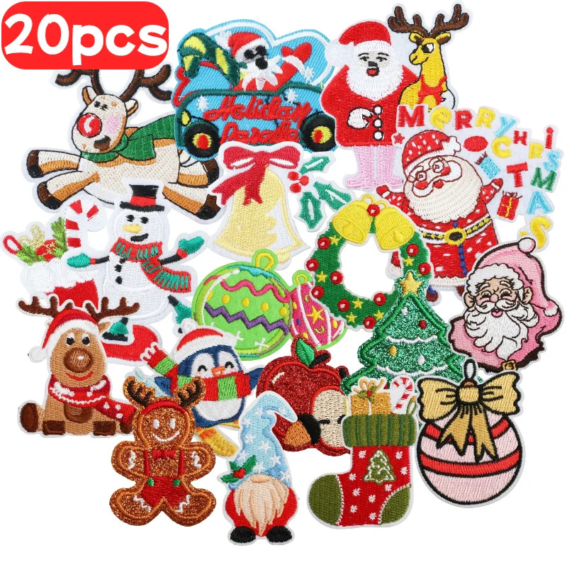 20-100pcs Mixed Christmas Elk Snowflake Iron-on Patches for Clothing DIY